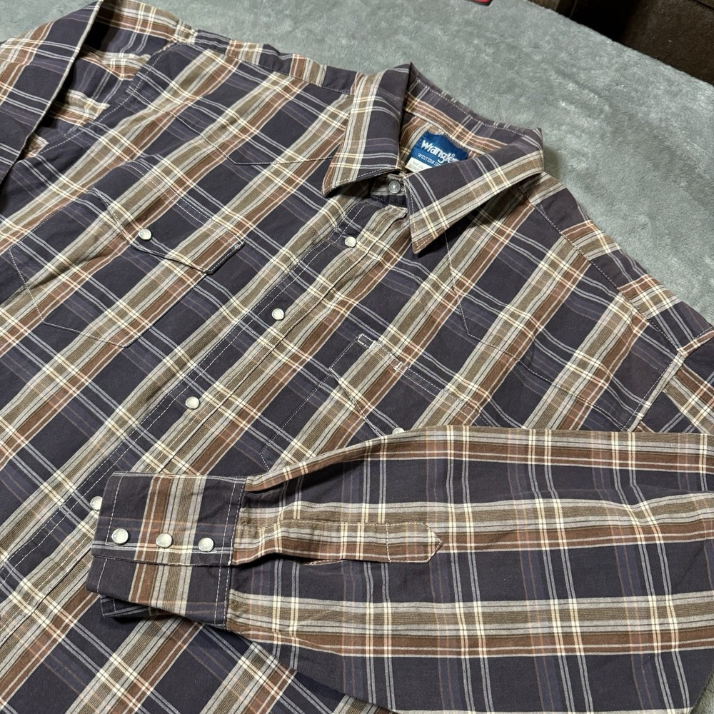 Wrangler Shirt Mens Size XXL Multicolor‎ Plaid Button Pearl Snap Western Wear
